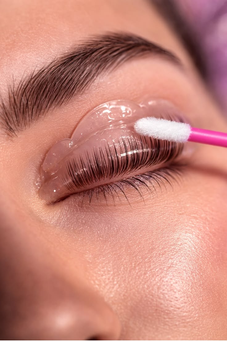Wimpernlifting München — Silikonpad wird aufgelegt